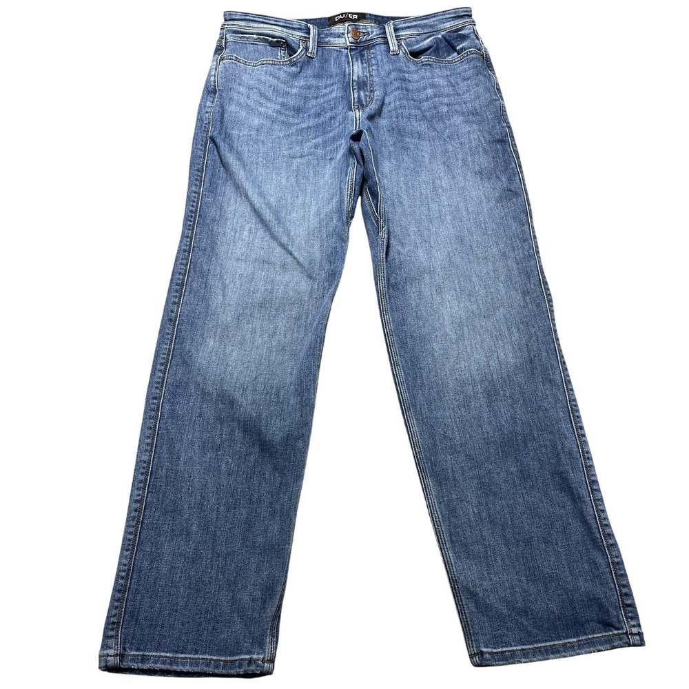 DU/ER MFGR5033 Relaxed Straight Jeans Mens 34x32 Blue Medium Wash Stretch Denim